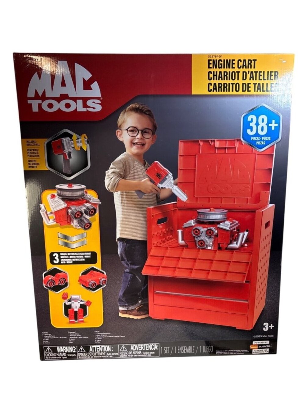 Mac Tools Kids Engine Cart Toy Set 38 Pieces Impact Wrench Buildable Models New